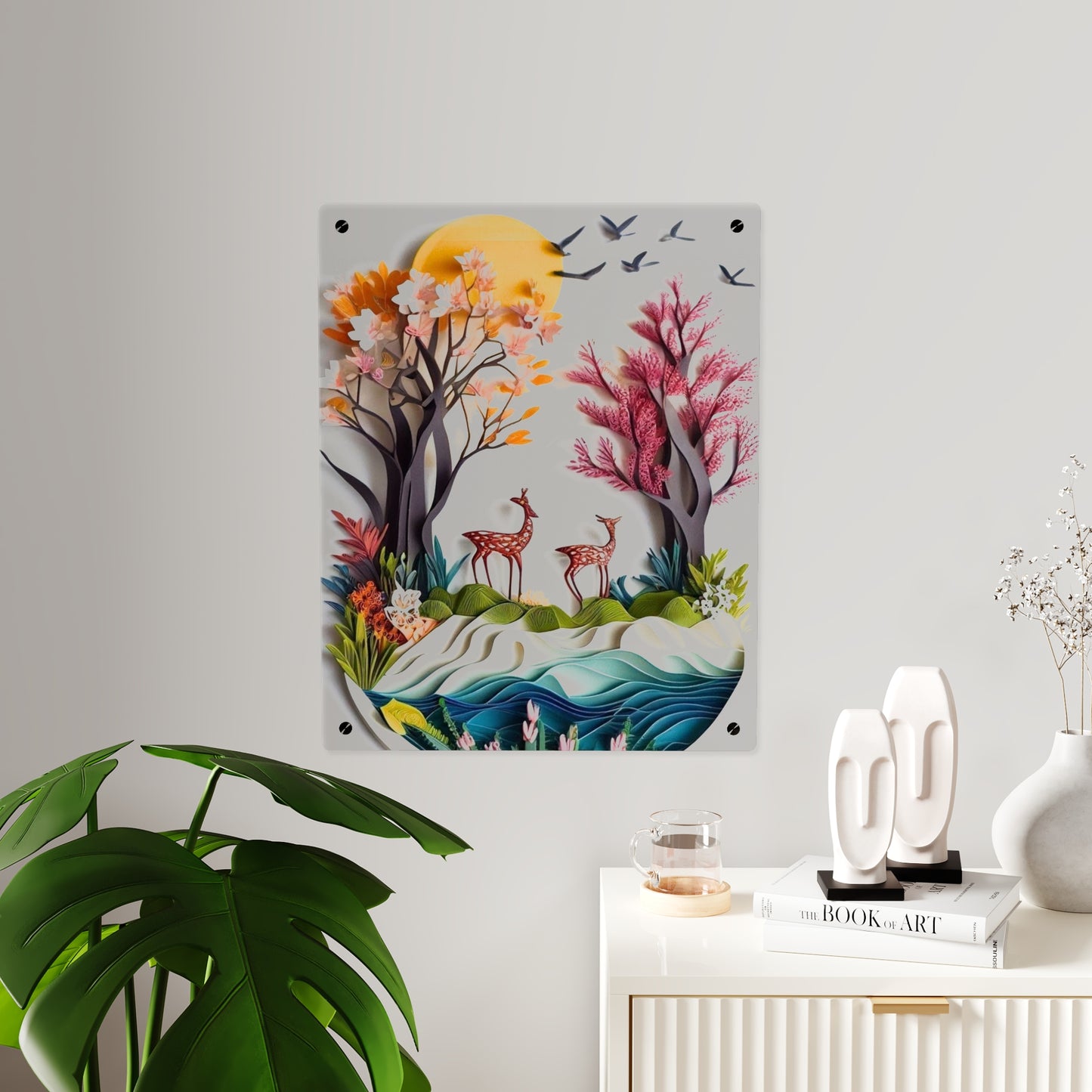 Nature and Deer 3d Art Acrylic Wall Art Panels Home Decor