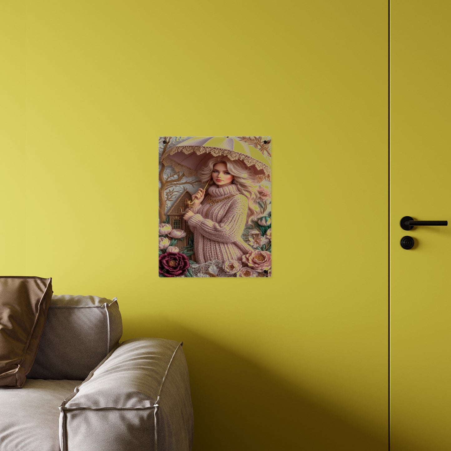 Crochet Cute Blonde Acrylic Wall Art Panels Home Decor