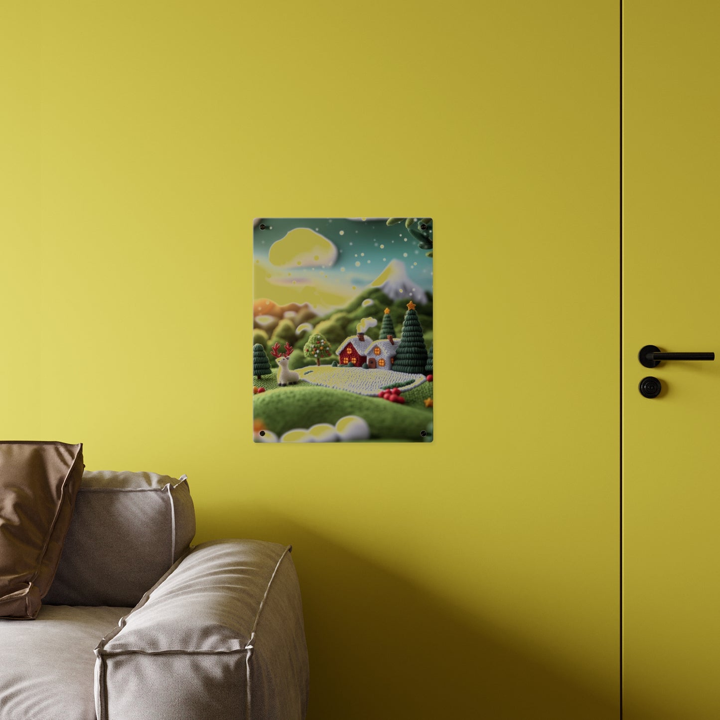 Crochet House Winter Acrylic Wall Art Panels Home Decor