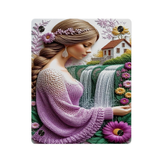Crochet 3d Art Girl in Garden Acrylic Wall Art Panels Home Decor