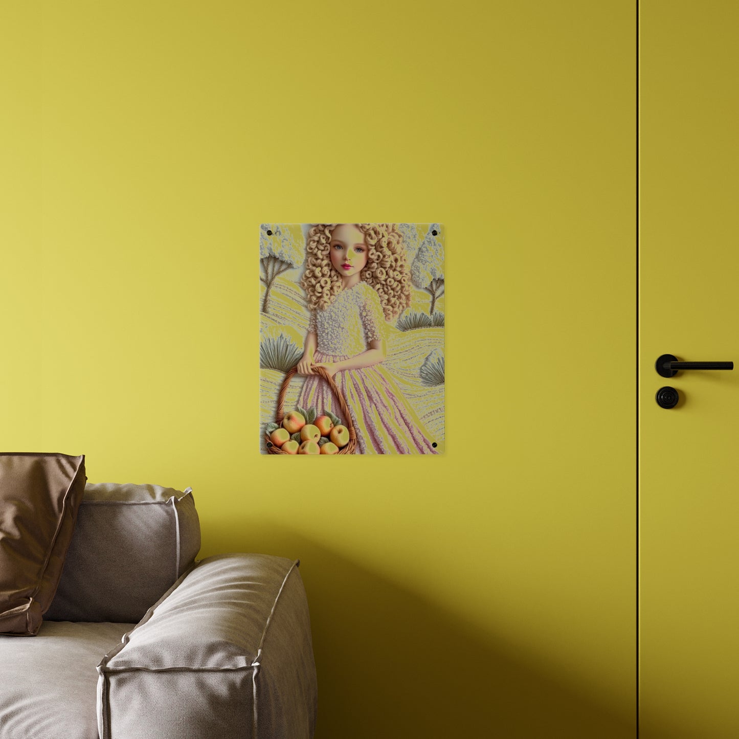 Cute Blonde Crochet Girl Acrylic Wall Art Panels Home Decor