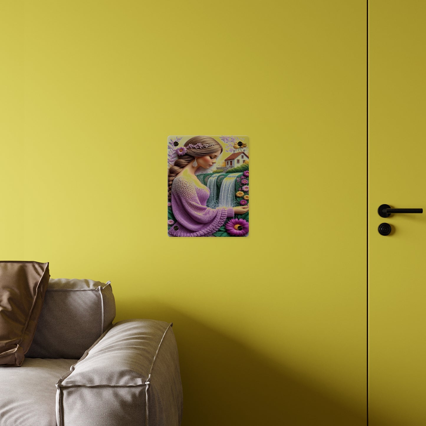 Crochet 3d Art Girl in Garden Acrylic Wall Art Panels Home Decor