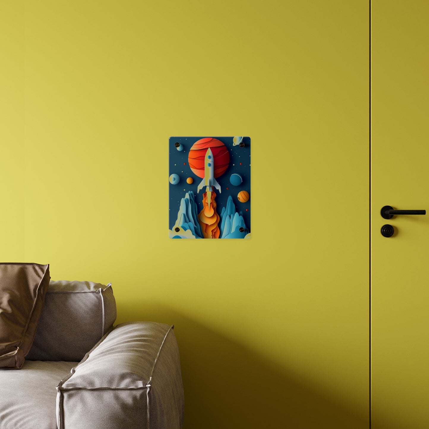 Rocket launch in Alien Planet Acrylic Wall Art Panels Home Decor