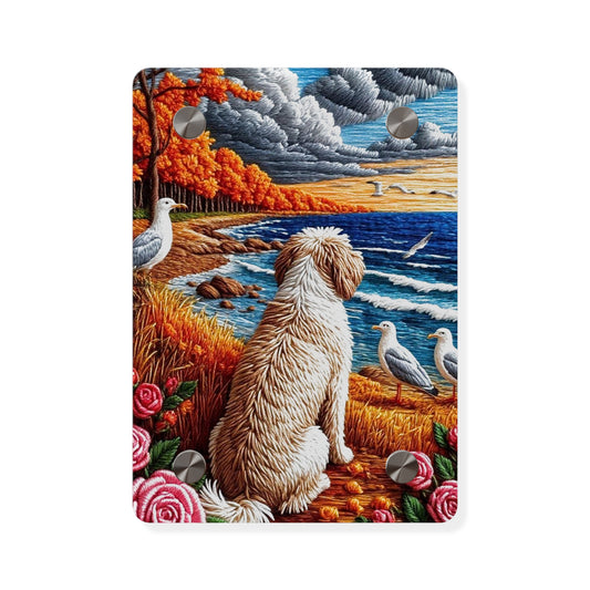 Crochet Dog At A Beach  Acrylic Wall Art Panels Home Decor