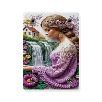 Crochet 3d Art Girl in Garden Acrylic Wall Art Panels Home Decor
