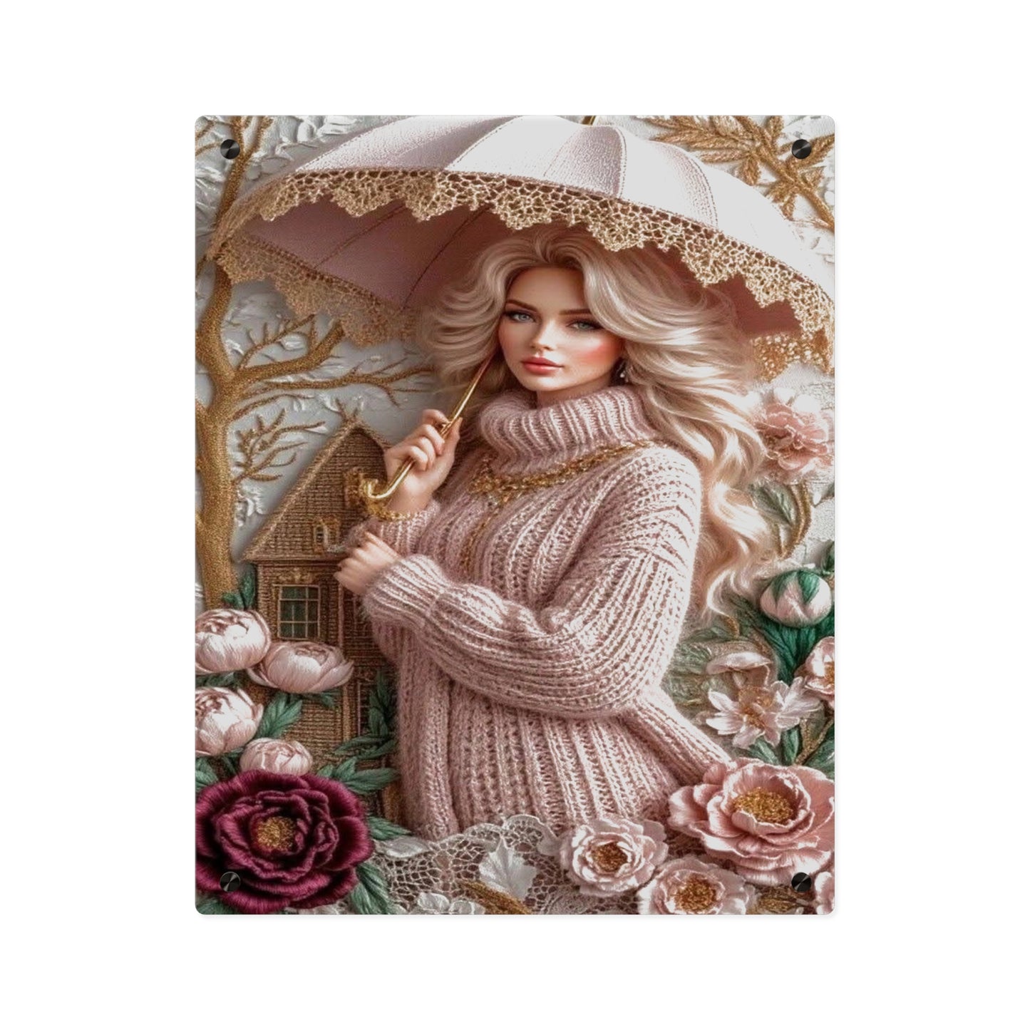 Crochet Cute Blonde Acrylic Wall Art Panels Home Decor