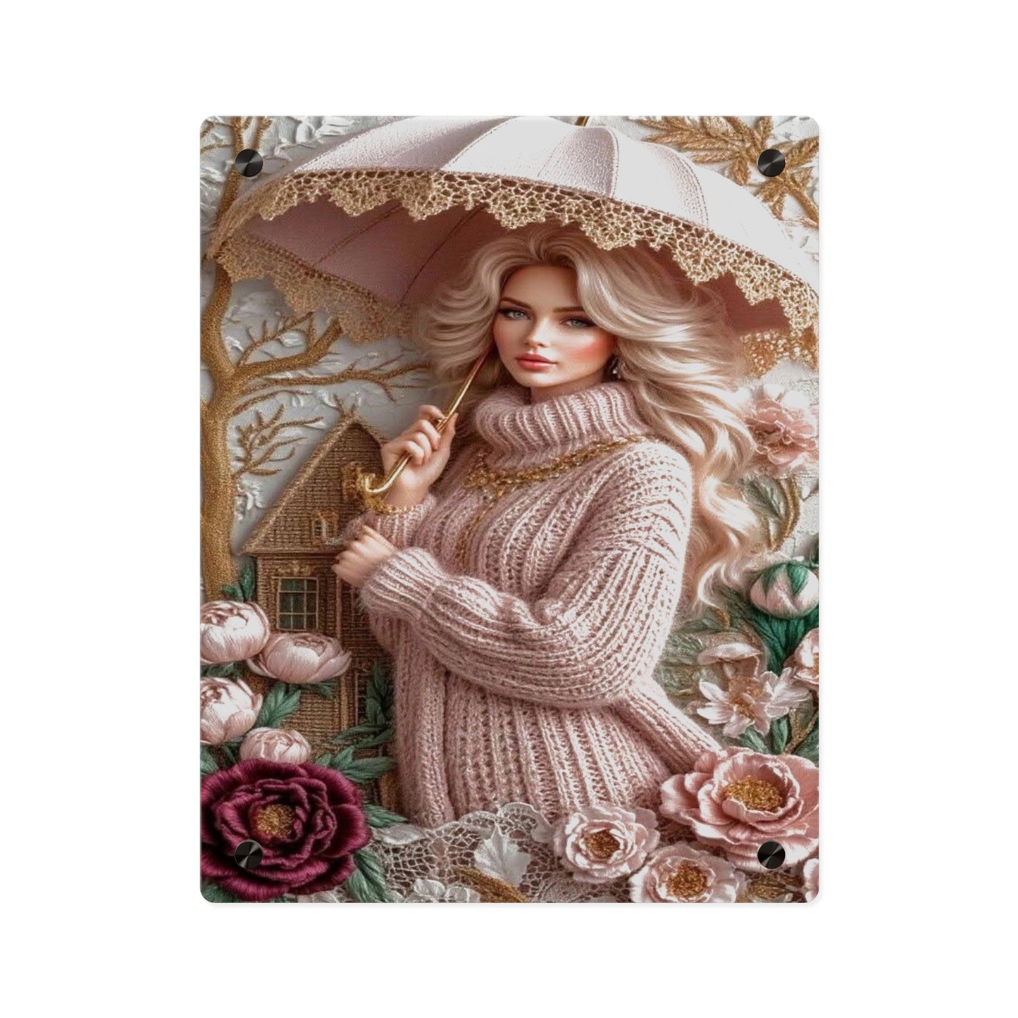 Crochet Cute Blonde Acrylic Wall Art Panels Home Decor