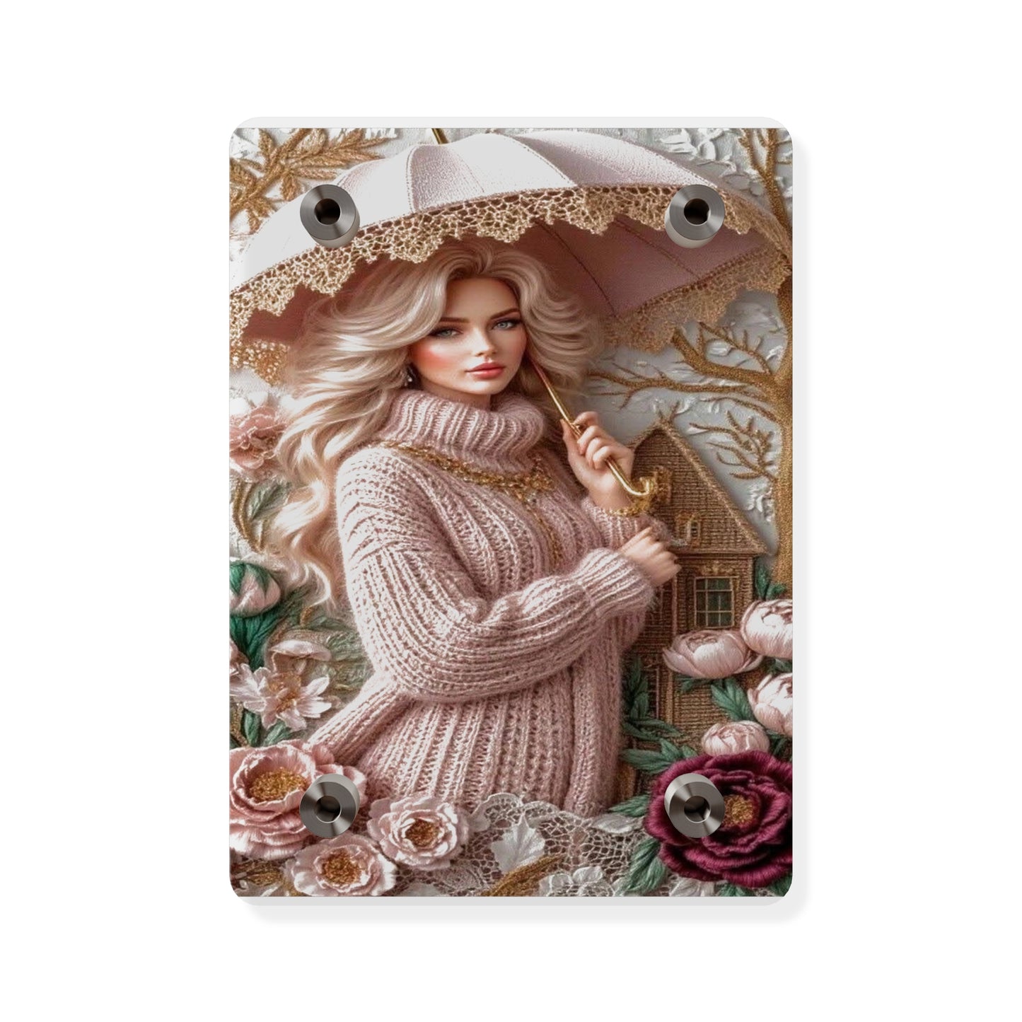 Crochet Cute Blonde Acrylic Wall Art Panels Home Decor