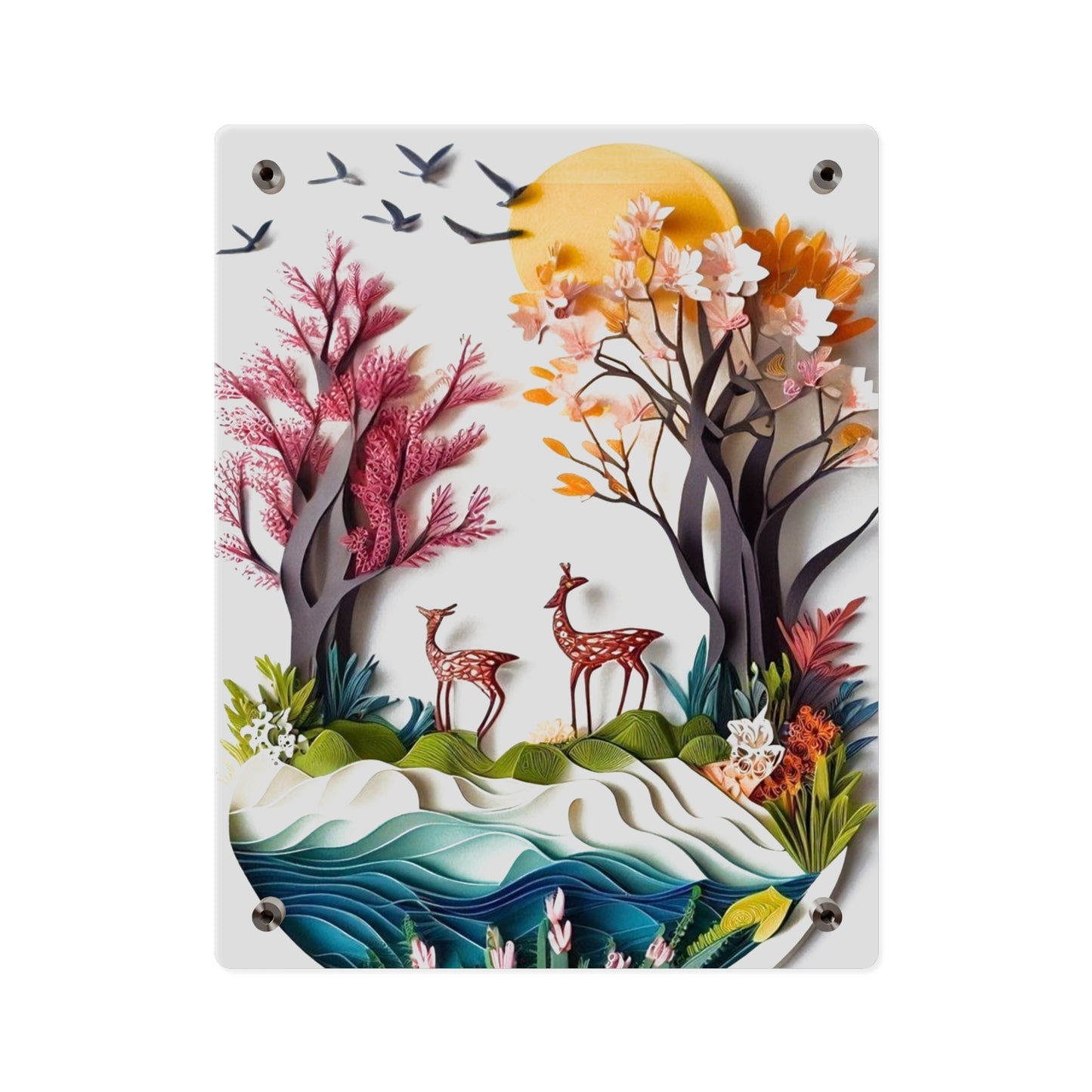 Nature and Deer 3d Art Acrylic Wall Art Panels Home Decor