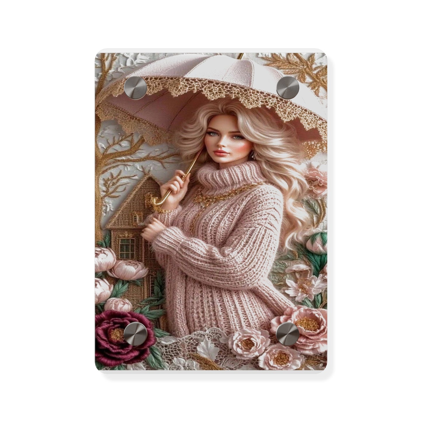 Crochet Cute Blonde Acrylic Wall Art Panels Home Decor