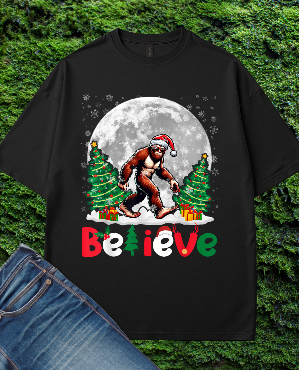 Bigfoot Believe Funny Christmas Sunglass T-Shirt