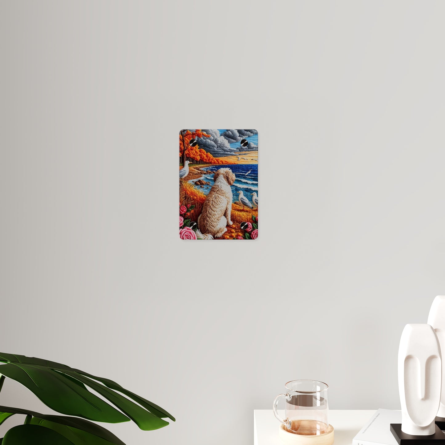 Crochet Dog At A Beach  Acrylic Wall Art Panels Home Decor