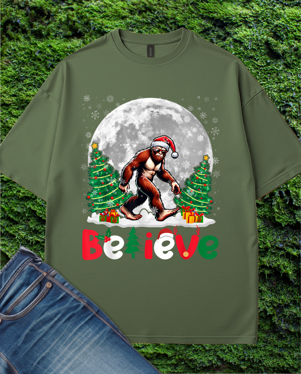 Bigfoot Believe Funny Christmas Sunglass T-Shirt