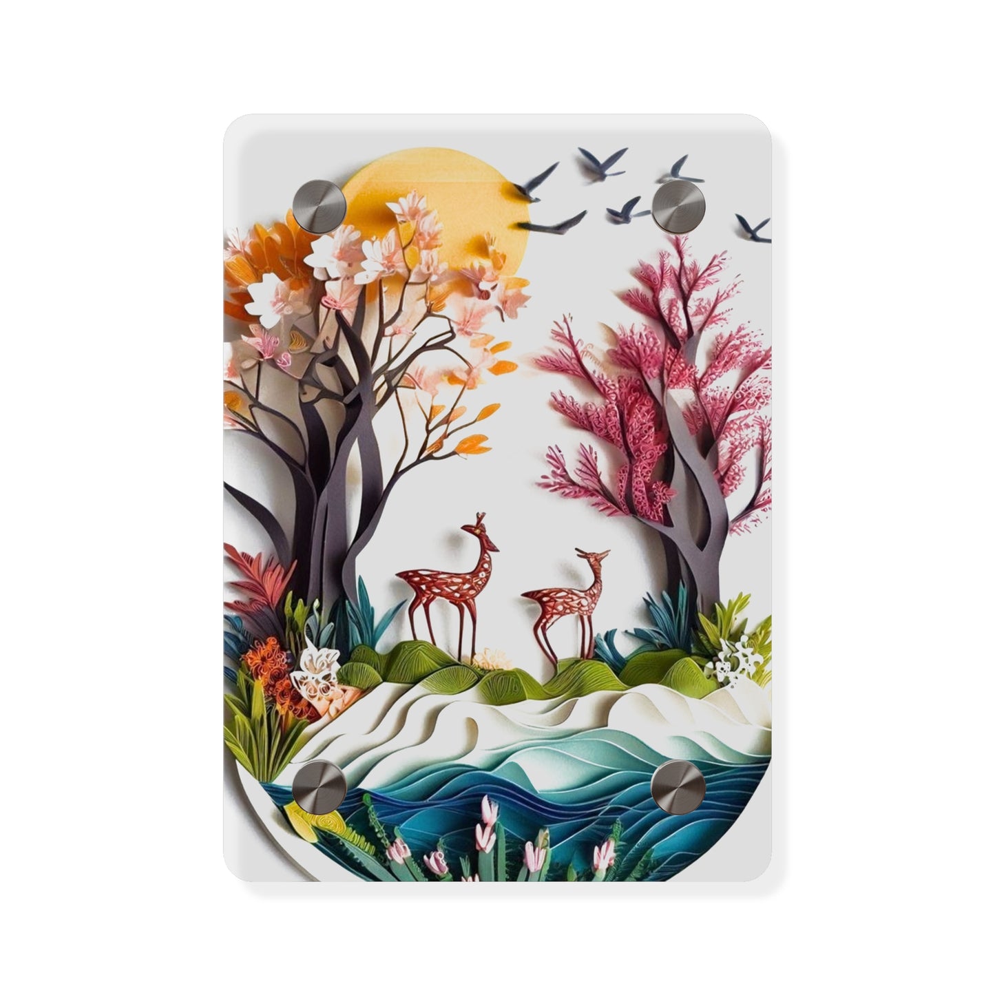 Nature and Deer 3d Art Acrylic Wall Art Panels Home Decor