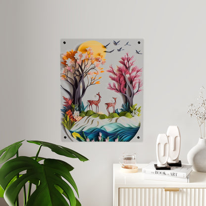 Nature and Deer 3d Art Acrylic Wall Art Panels Home Decor