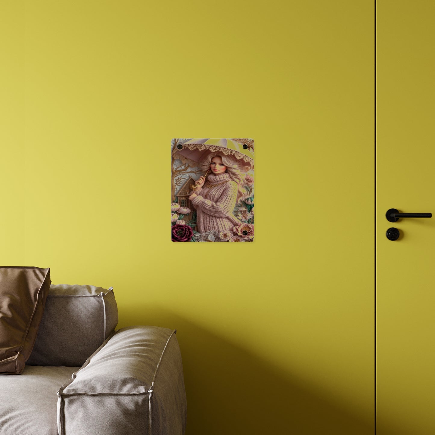 Crochet Cute Blonde Acrylic Wall Art Panels Home Decor