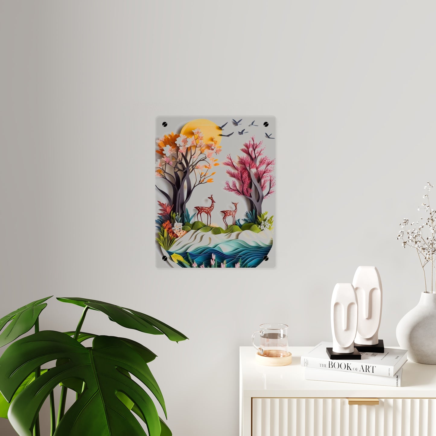 Nature and Deer 3d Art Acrylic Wall Art Panels Home Decor