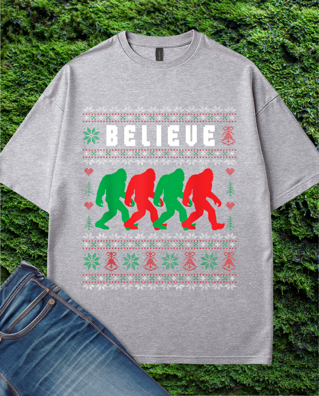 Believe Sasquatch Ugly Christmas Sweater T-Shirt
