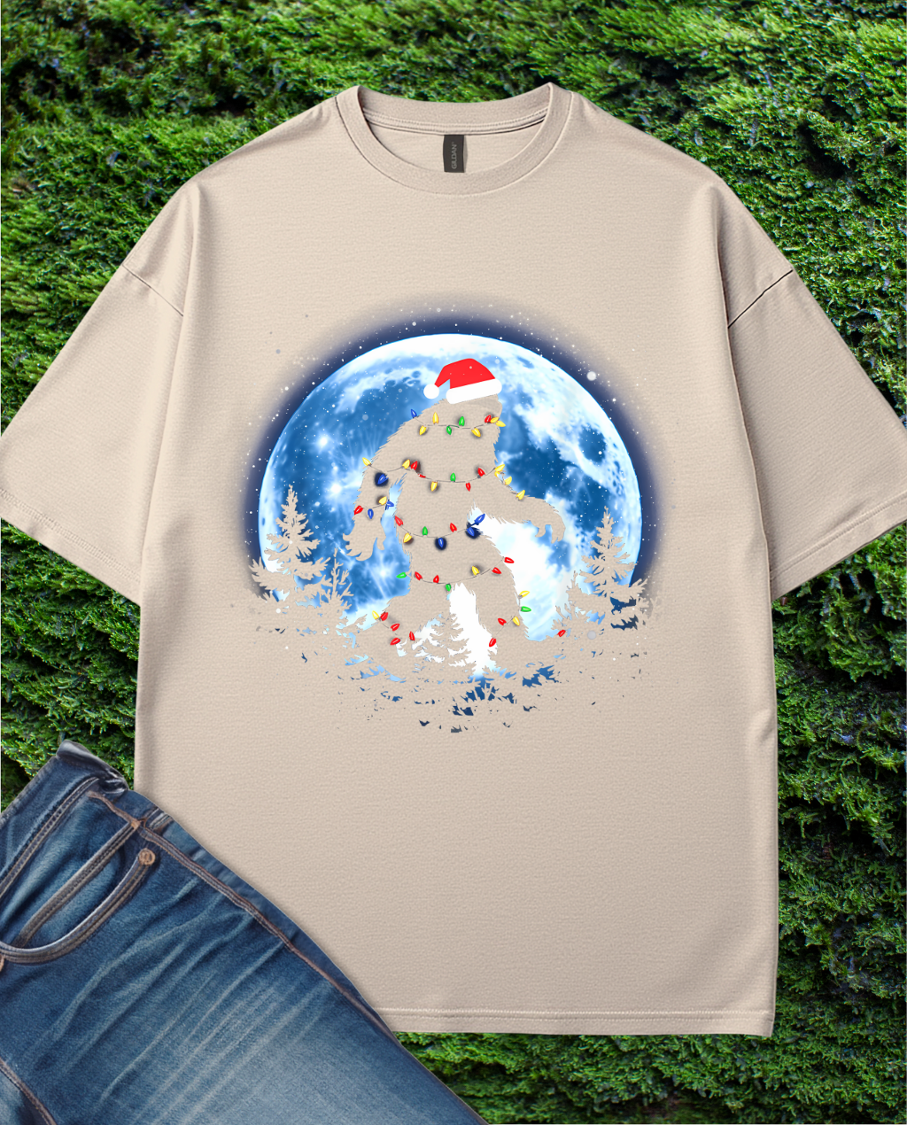 Santa Hat Sasquatch Moon T-Shirt