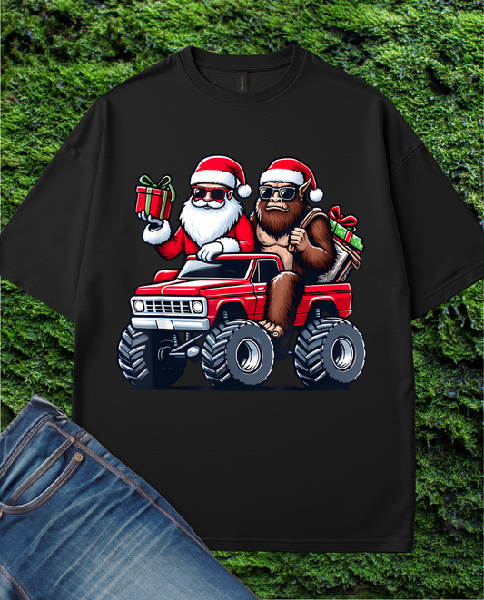 Santa Bigfoot Riding Monster Truck T-Shirt
