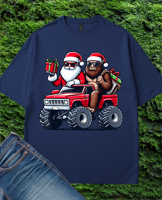 Santa Bigfoot Riding Monster Truck T-Shirt