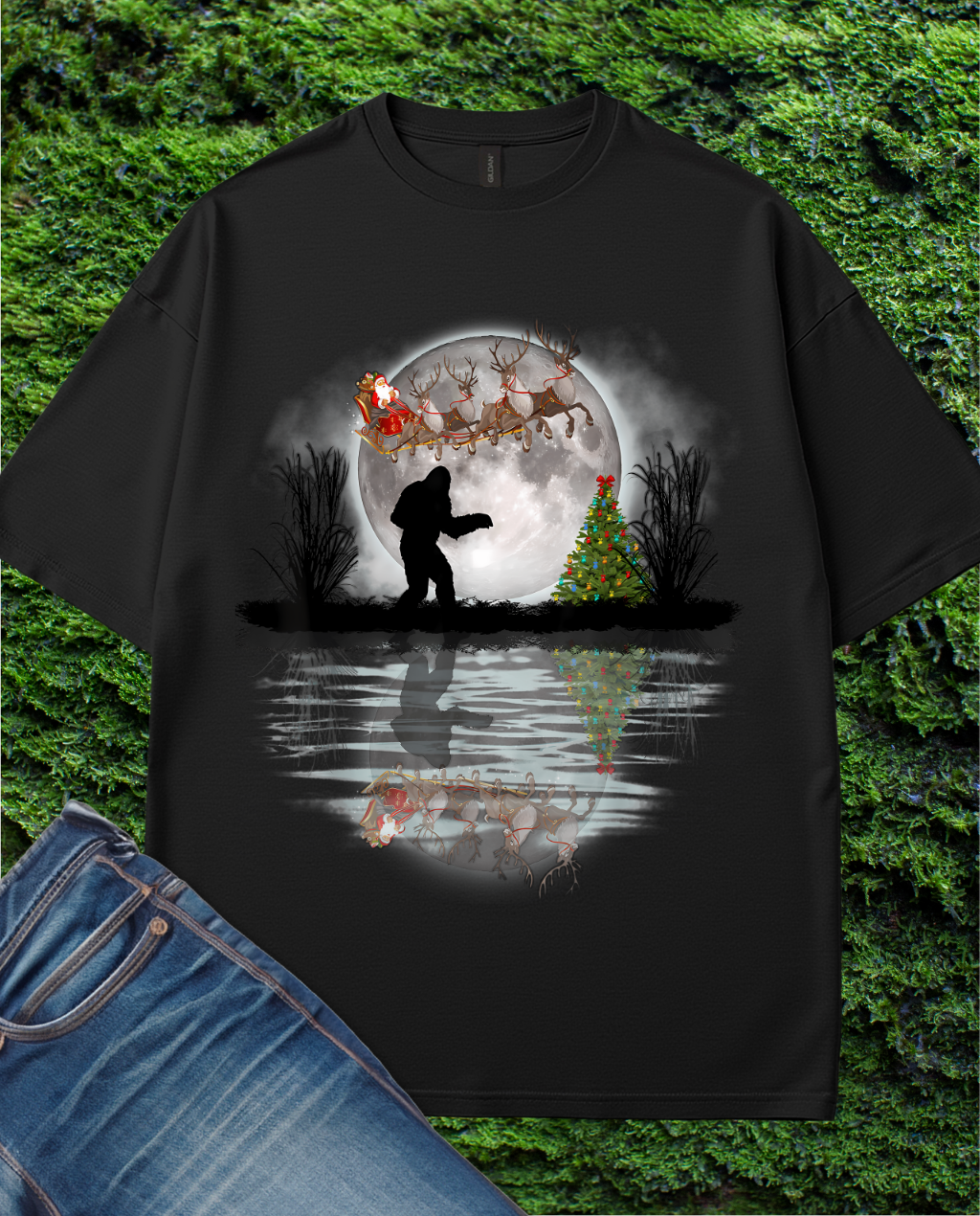 Bigfoot Christmas Sleigh Reindeer T-Shirt