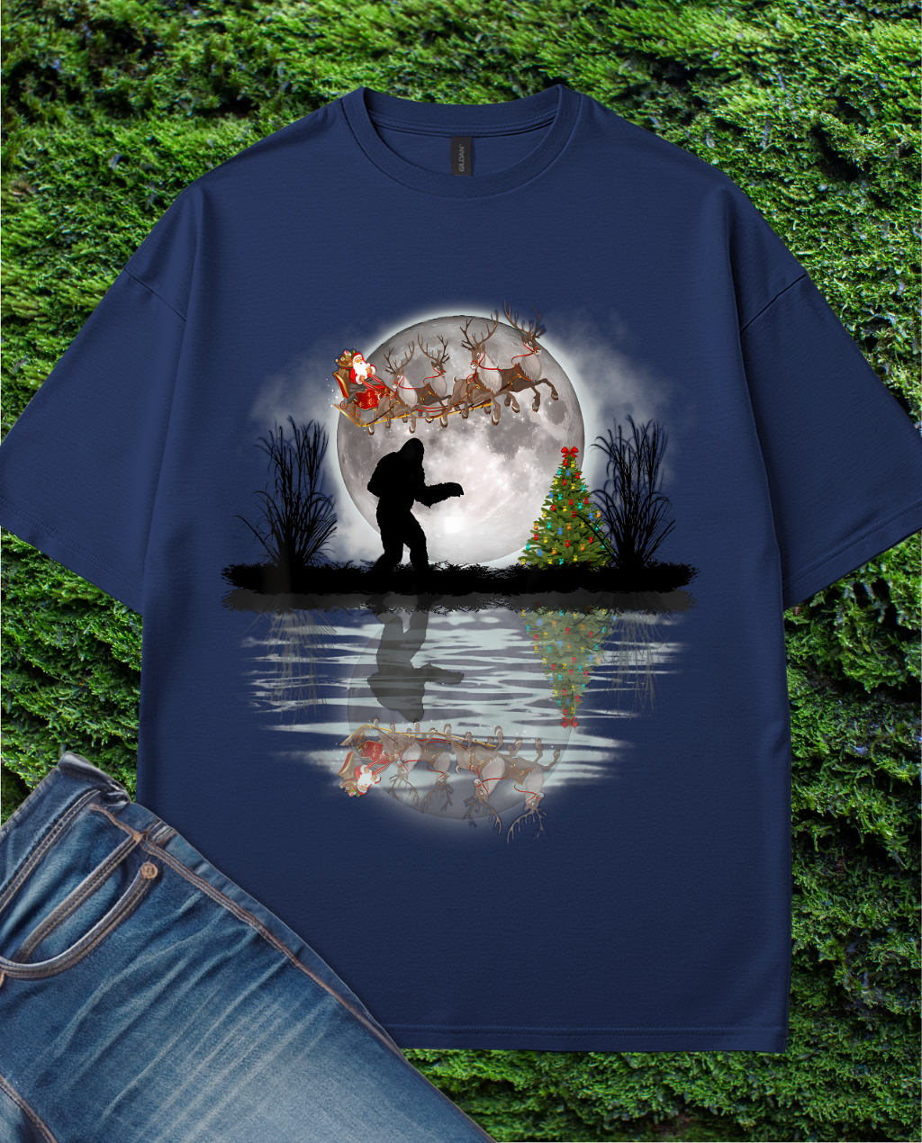 Bigfoot Christmas Sleigh Reindeer T-Shirt