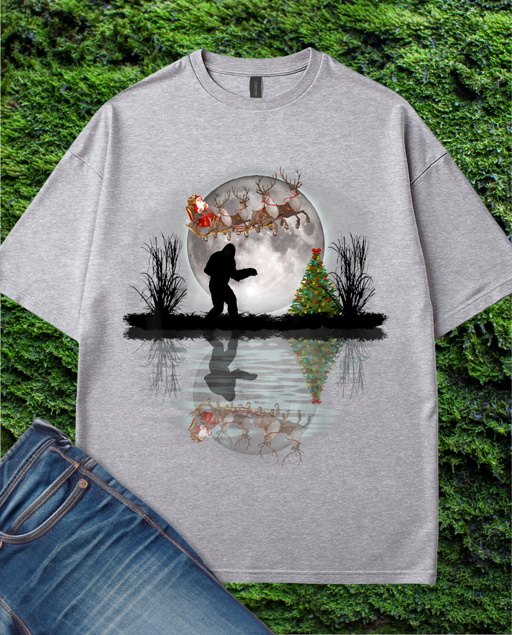 Bigfoot Christmas Sleigh Reindeer T-Shirt