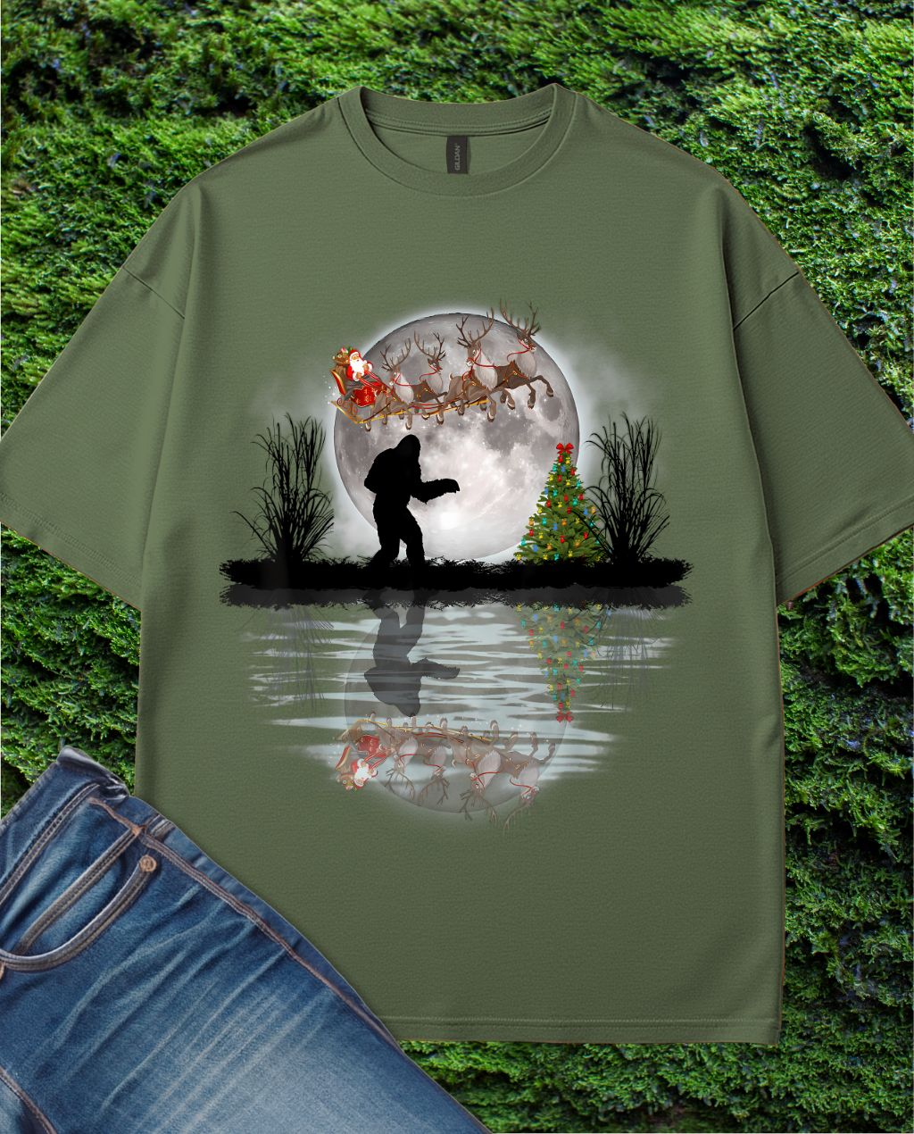 Bigfoot Christmas Sleigh Reindeer T-Shirt