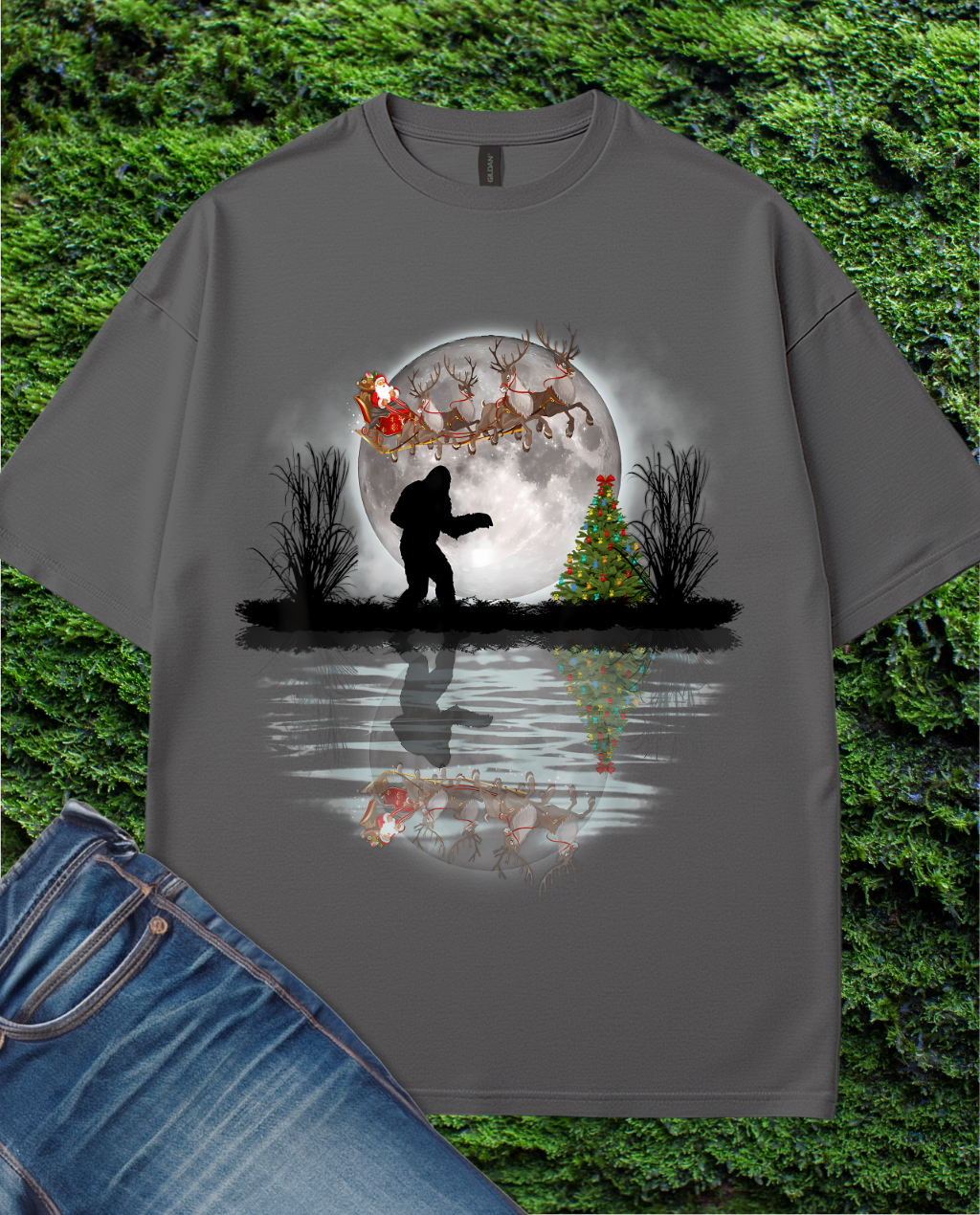 Bigfoot Christmas Sleigh Reindeer T-Shirt