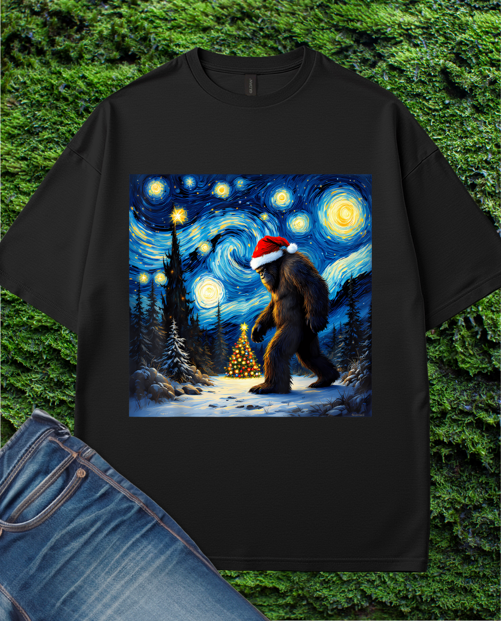 Bigfoot Hat Van Gogh Starry  T-Shirt