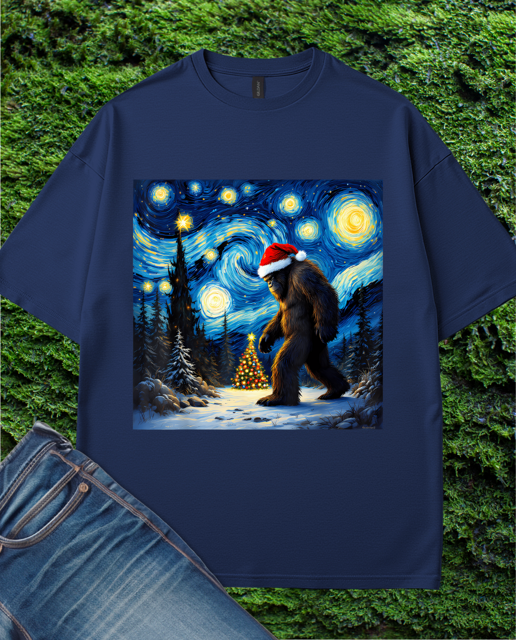 Bigfoot Hat Van Gogh Starry  T-Shirt