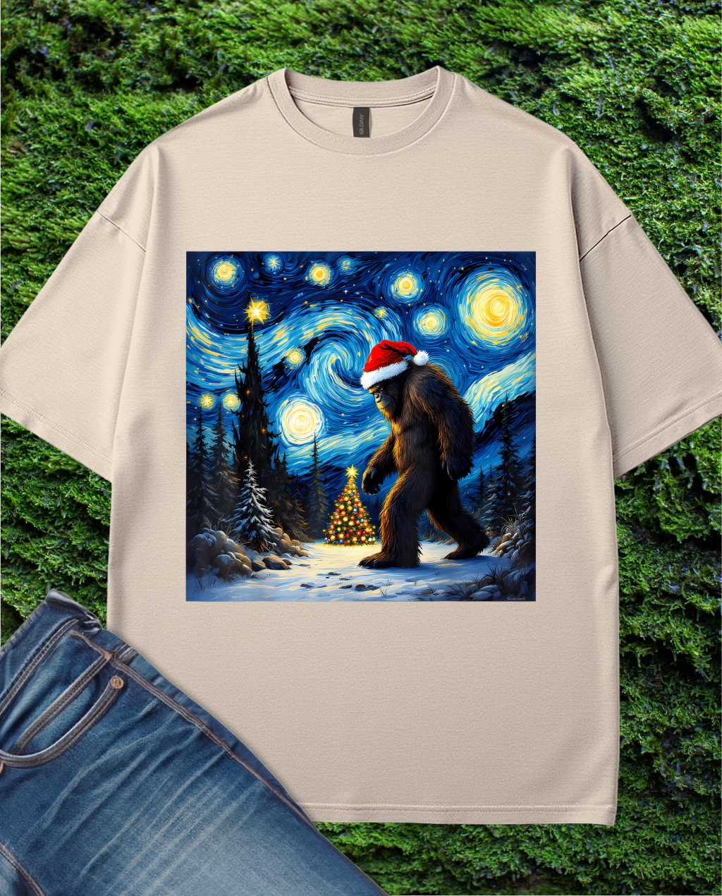 Bigfoot Hat Van Gogh Starry  T-Shirt