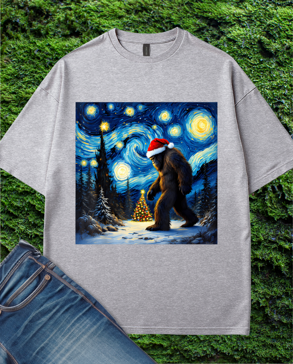 Bigfoot Hat Van Gogh Starry  T-Shirt