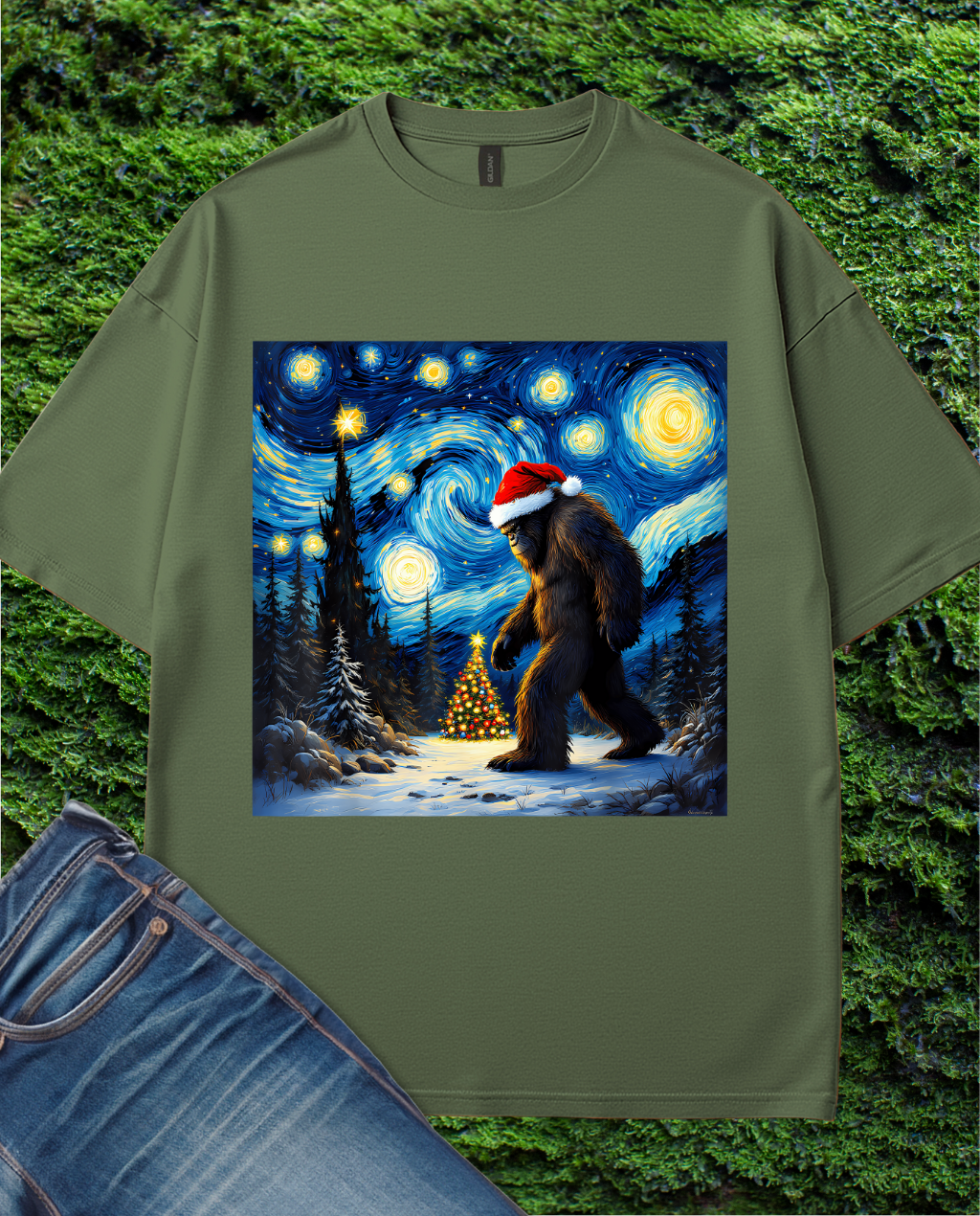 Bigfoot Hat Van Gogh Starry  T-Shirt
