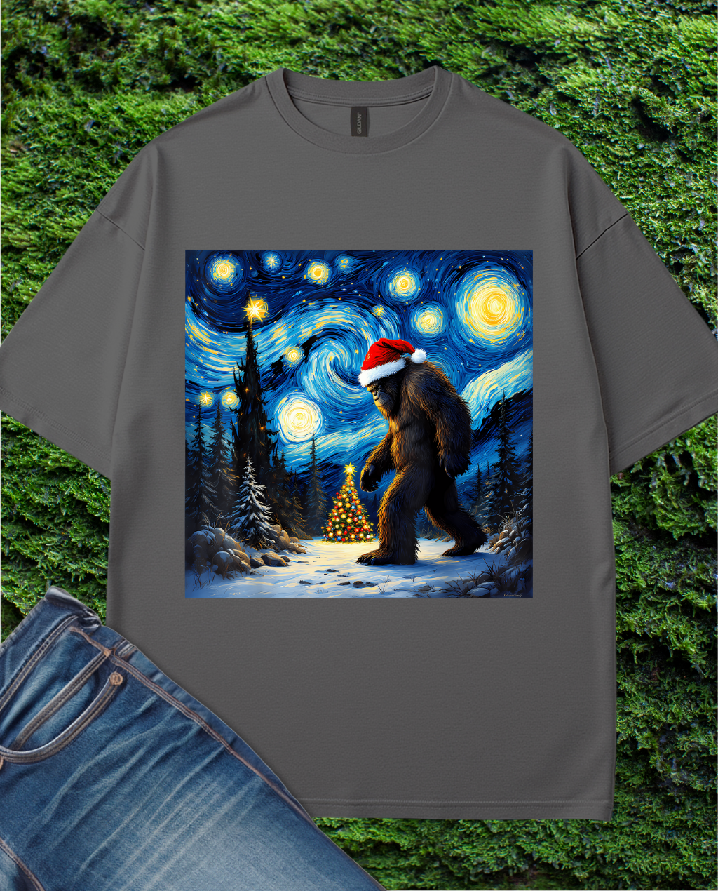 Bigfoot Hat Van Gogh Starry  T-Shirt