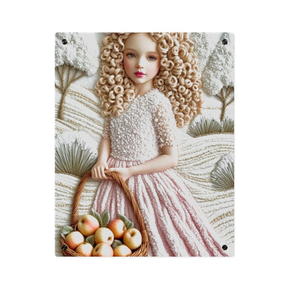 Cute Blonde Crochet Girl Acrylic Wall Art Panels Home Decor