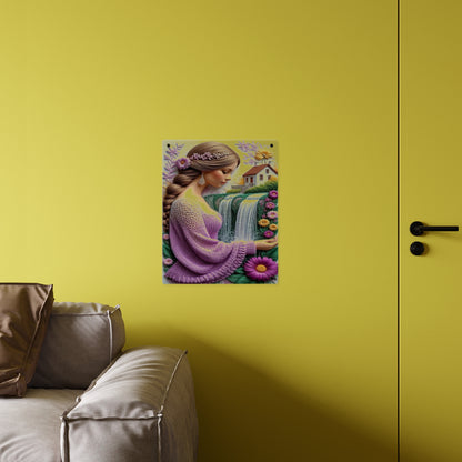 Crochet 3d Art Girl in Garden Acrylic Wall Art Panels Home Decor