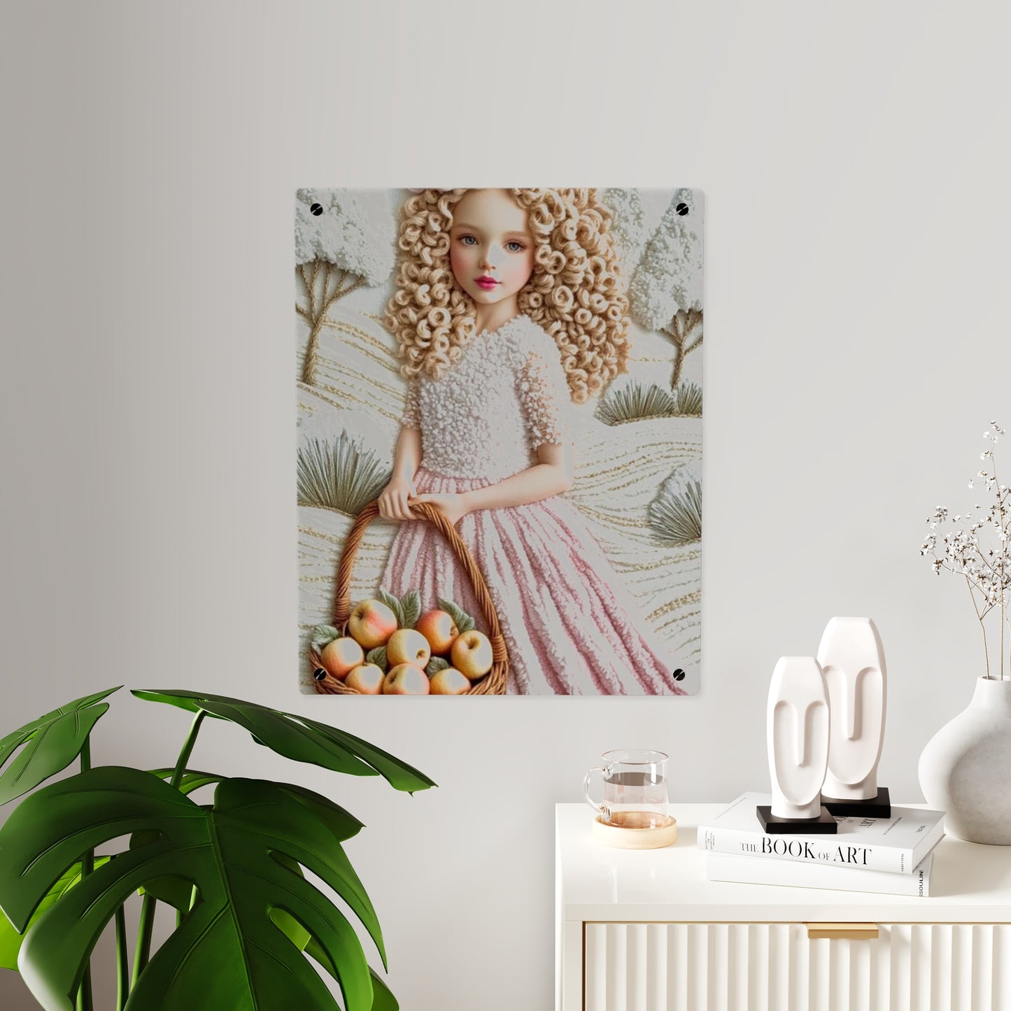 Cute Blonde Crochet Girl Acrylic Wall Art Panels Home Decor