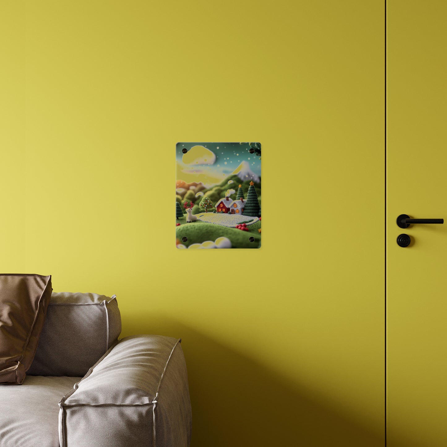 Crochet House Winter  Acrylic Wall Art Panels Home Decor