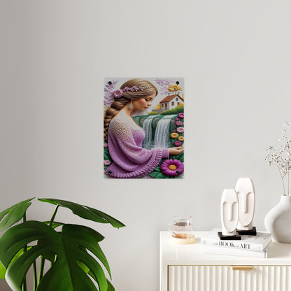 Crochet 3d Art Girl in Garden Acrylic Wall Art Panels Home Decor