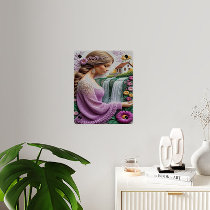 Crochet 3d Art Girl in Garden Acrylic Wall Art Panels Home Decor