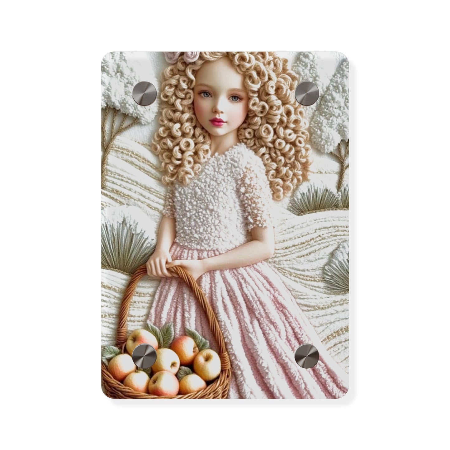 Cute Blonde Crochet Girl Acrylic Wall Art Panels Home Decor