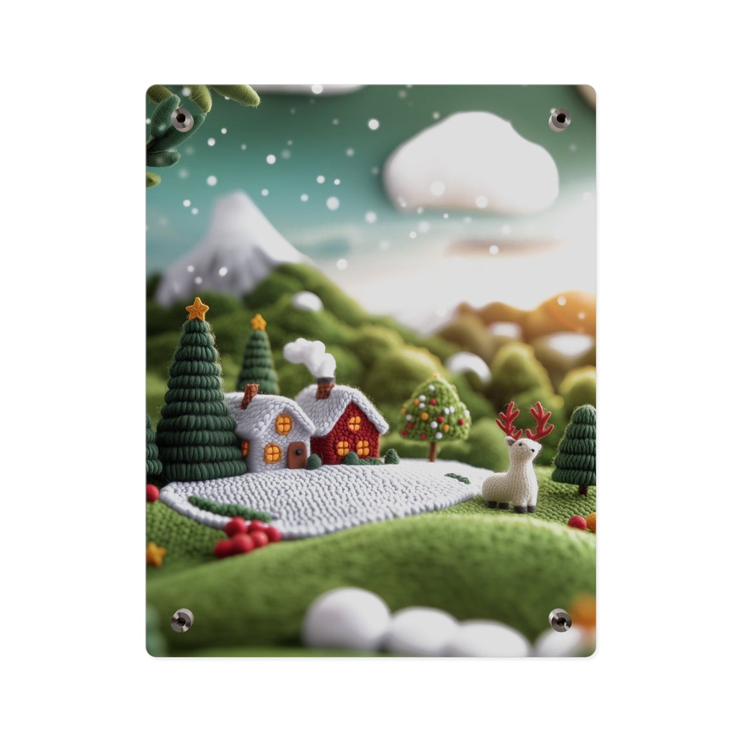 Crochet House Winter  Acrylic Wall Art Panels Home Decor