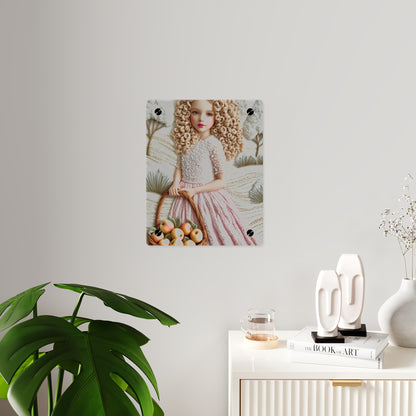 Cute Blonde Crochet Girl Acrylic Wall Art Panels Home Decor